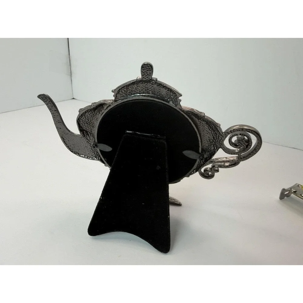 Decorative Frame Teapot Genie Lamp Silver Tone Green Accent 3x3
